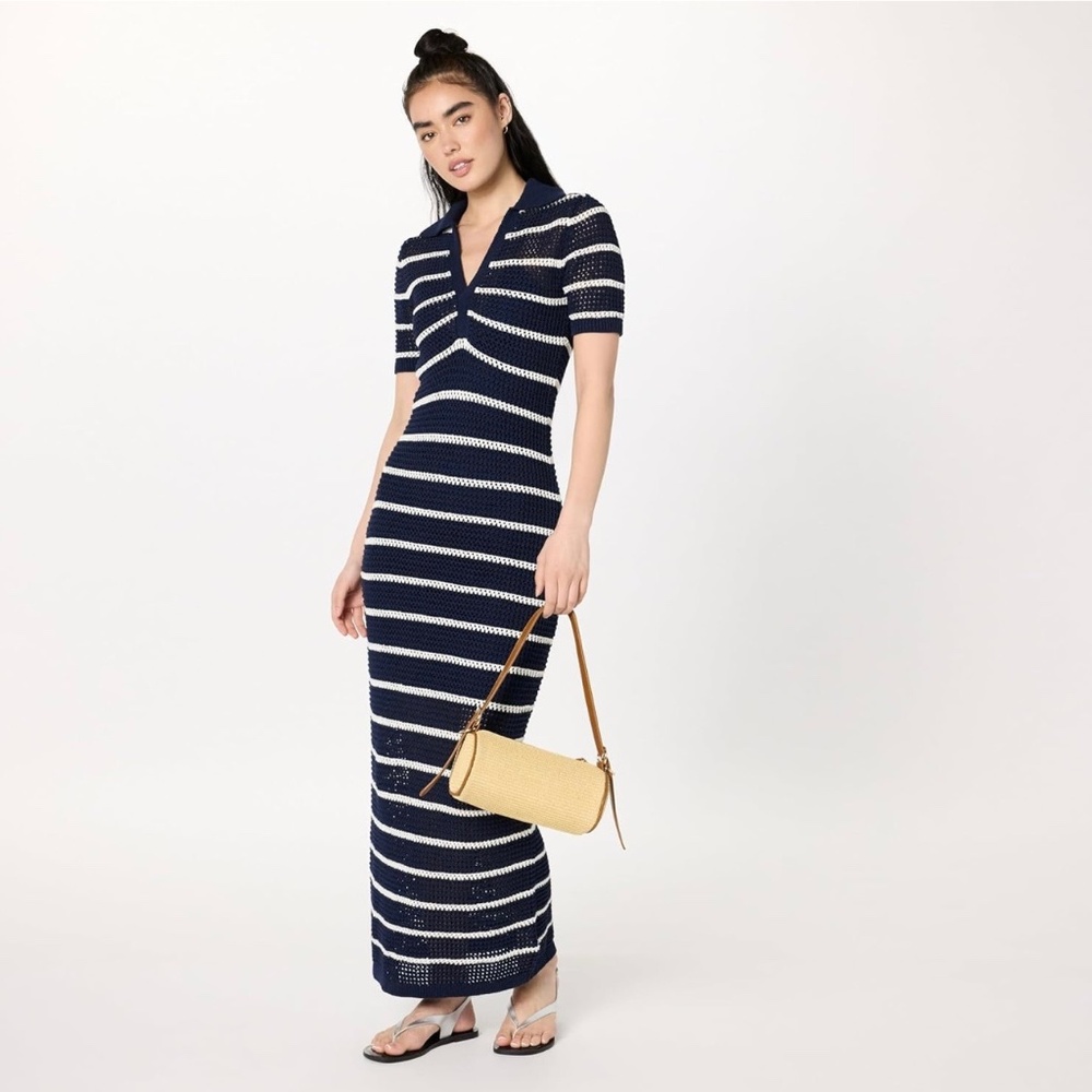 The Drop Women’s Adalyn Tape Yarn Split Neck Maxi Dress. Sz L.